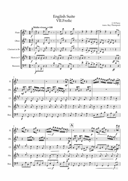 Parry An English Suite Vii Frolic Wind Quintet Sheet Music
