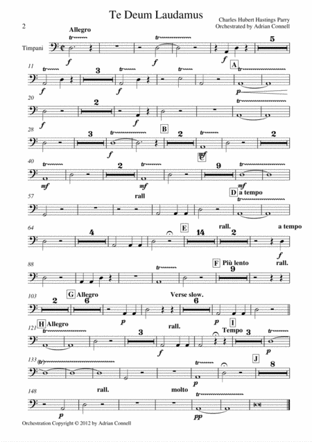 Parry Te Deum Orchestrated By Adrian Connell Timpani Sheet Music