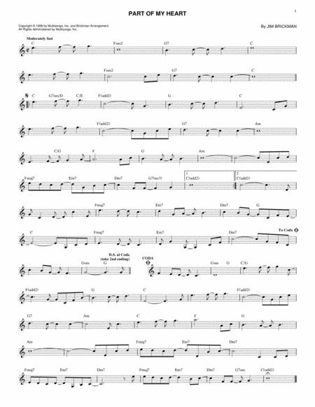 Part Of My Heart Sheet Music