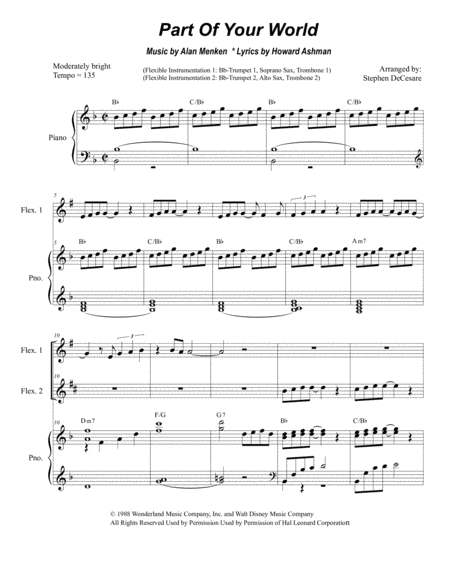 Part Of Your World Duet For Flexible Treble Instrumentation Sheet Music