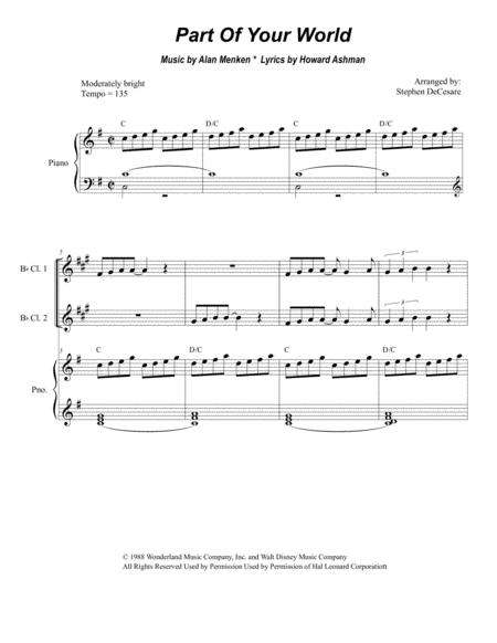 Part Of Your World For Clarinet Choir Sheet Music