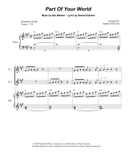 Free Sheet Music Part Of Your World For Flute Choir