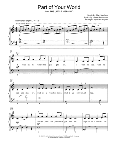 Part Of Your World From The Little Mermaid Arr Mona Rejino Sheet Music