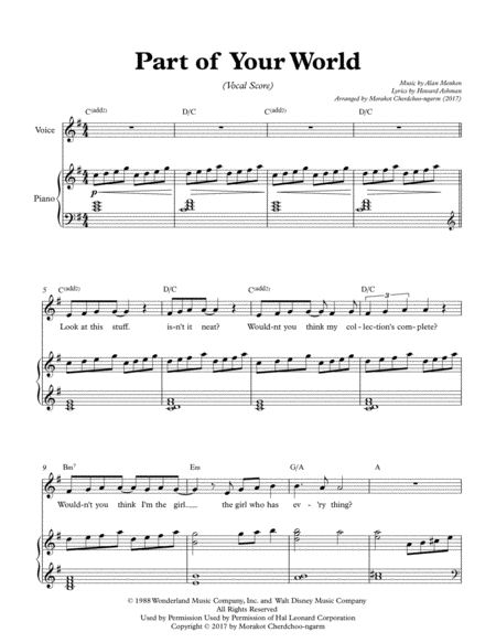 Part Of Your World Voice Piano Sheet Music