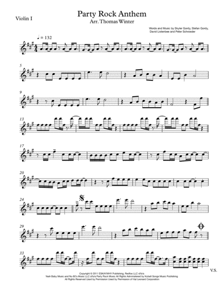 Party Rock Anthem Lmfao String Quartet Trio Duo Or Solo Violin Sheet Music