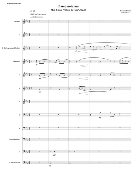 Paseo Notorno From Lbum De Viaje Mvt 4 Op 15 Clarinet Nonet 2 Piccolos 2 Bass Clarinets Contrabassoon Sheet Music