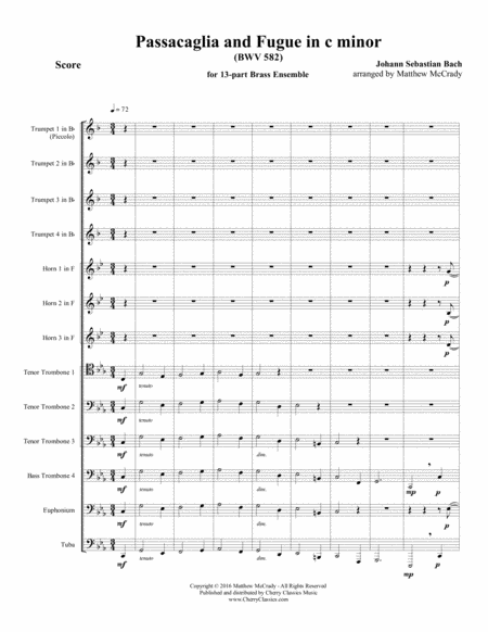 Passacaglia And Fugue Bwv 582 For 13 Part Brass Ensemble Sheet Music