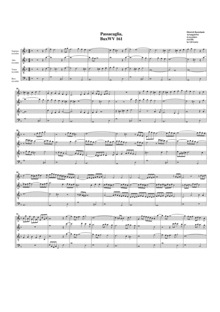 Passacaglia Buxwv 161 D Minor Arrangement For 4 Recorders Sheet Music