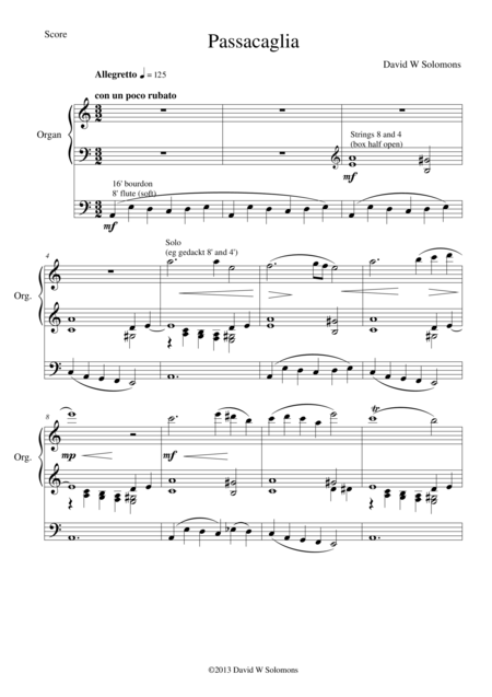 Passacaglia For Organ Solo Sheet Music