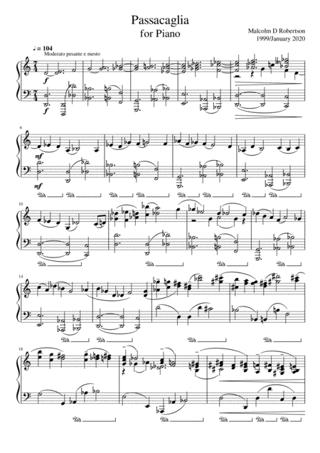 Passacaglia For Solo Piano Sheet Music