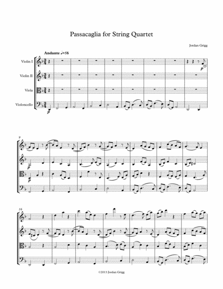 Free Sheet Music Passacaglia For String Quartet