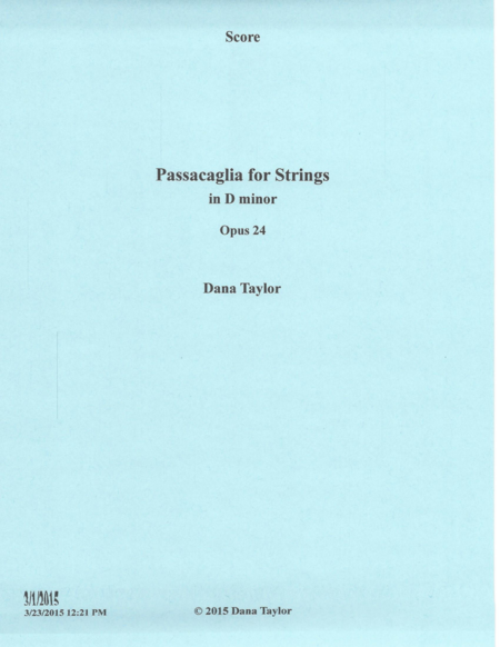 Passacaglia For Strings Opus 24 Sheet Music