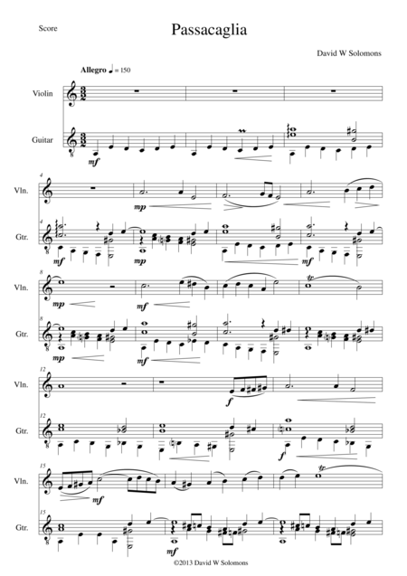 Passacaglia For Violin And Guitar Sheet Music