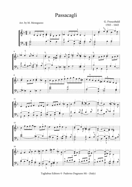 Free Sheet Music Passacaglia Frescobaldi For Organ 2 Staff