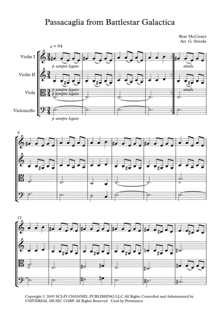 Free Sheet Music Passacaglia From Battlestar Gallactica