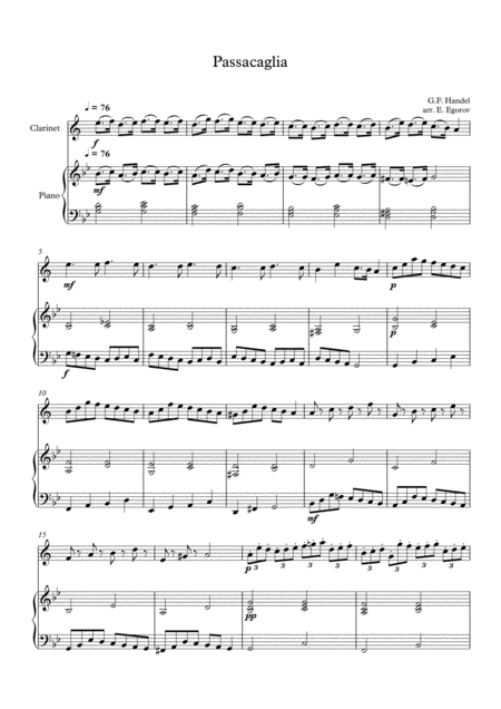 Passacaglia Handel Halvorsen For Clarinet Piano Sheet Music