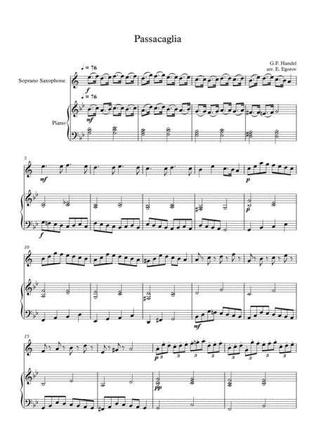 Passacaglia Handel Halvorsen For Soprano Saxophone Piano Sheet Music