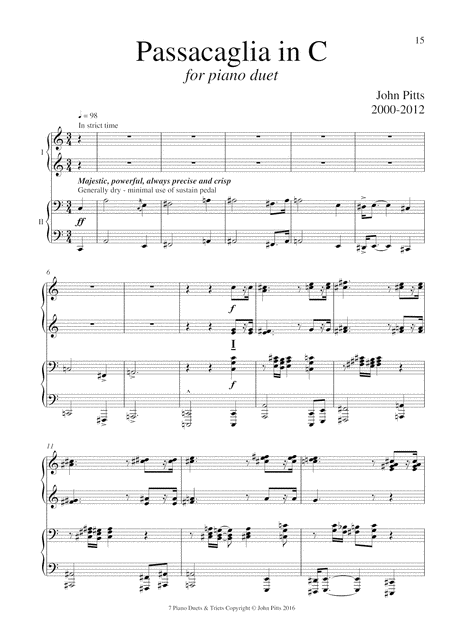 Free Sheet Music Passacaglia In C Piano Duet