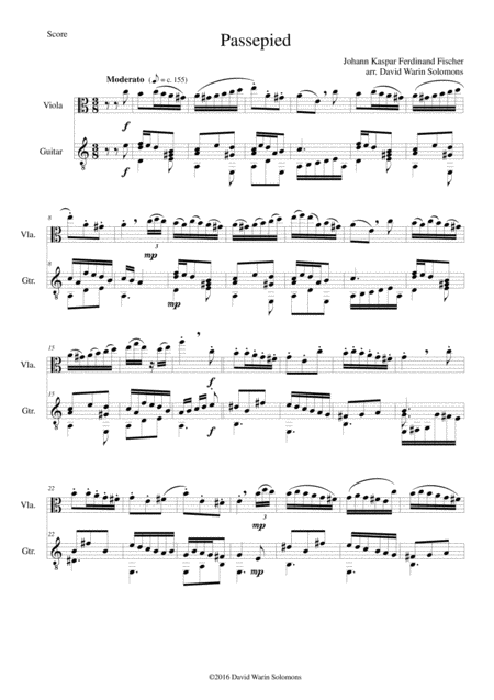 Free Sheet Music Passepied With Variations For Viola And Guitar