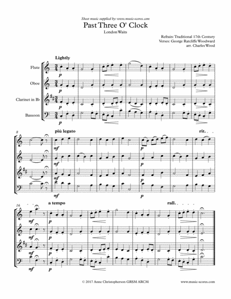 Past 3 O Clock Wind Quartet Sheet Music