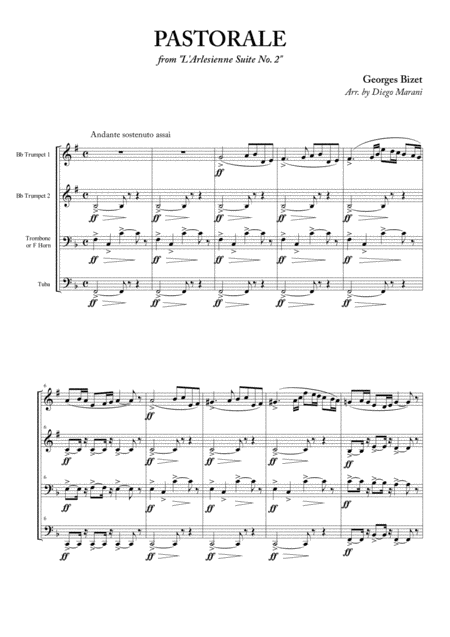 Pastorale From L Arlesienne Suite No 2 For Brass Quartet Sheet Music