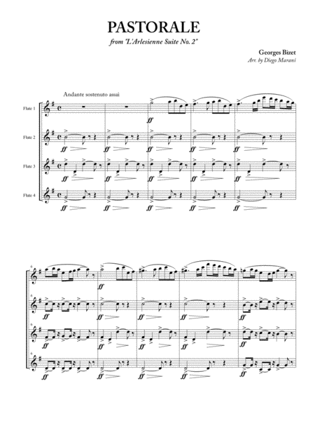 Pastorale From L Arlesienne Suite No 2 For Flute Quartet Sheet Music