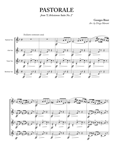 Free Sheet Music Pastorale From L Arlesienne Suite No 2 For Saxophone Quartet