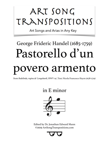 Free Sheet Music Pastorello D Un Povero Armento E Minor