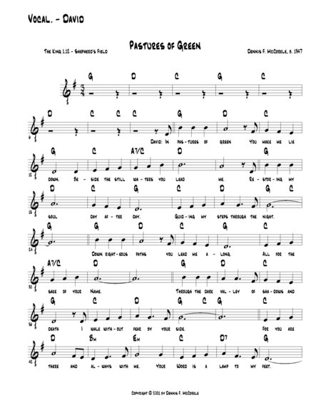 Pastures Of Green 23rd Psalm David From The Kings Act 1 Song 11 Sheet Music