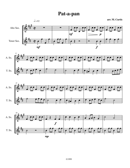 Free Sheet Music Pat A Pan For Alto Sax And Tenor Sax Duo