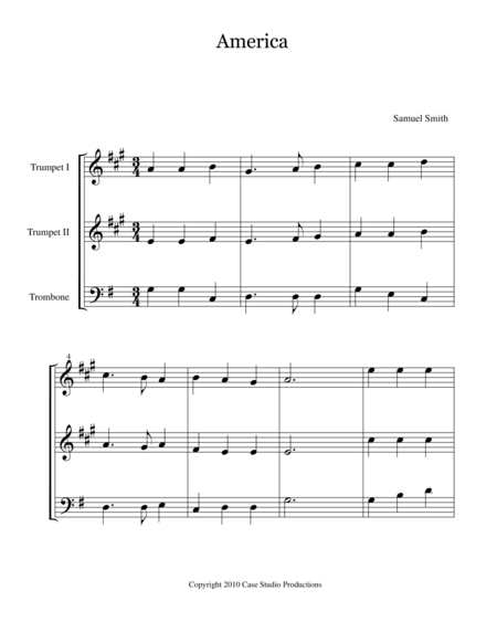 Patriotic Hymns For Brass Trio 2 Trumpets And Trombone Sheet Music