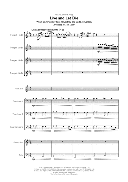 Paul Mccartney Wings Live And Let Die For Brass Ensemble Sheet Music