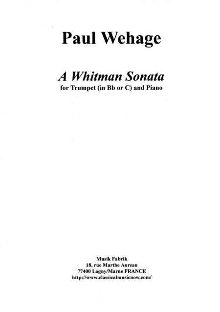 Paul Wehage A Whitman Sonata For Bb Or C Trumpet And Piano Sheet Music