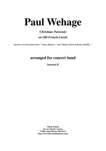 Paul Wehage Christmas Pastorale On Old French Carols For Concert Band Bassoon 2 Part Sheet Music