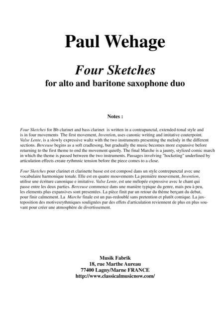 Paul Wehage Four Sketches For Alto Saxophone And Baritone Saxophone Sheet Music