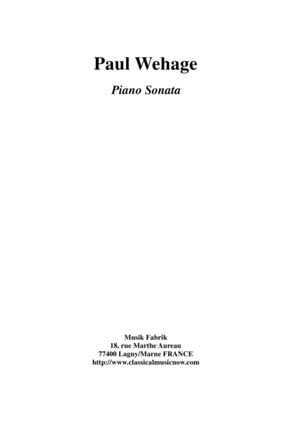 Paul Wehage Sonata For Piano Sheet Music