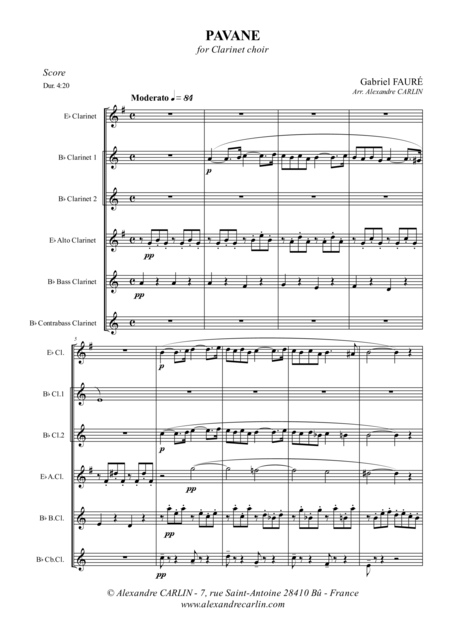 Free Sheet Music Pavane For Clarinet Choir Score Parts