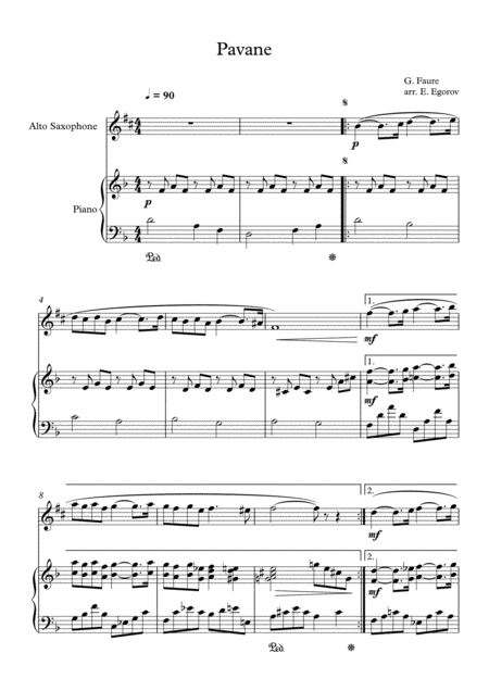 Pavane Gabriel Faure For Alto Saxophone Piano Sheet Music