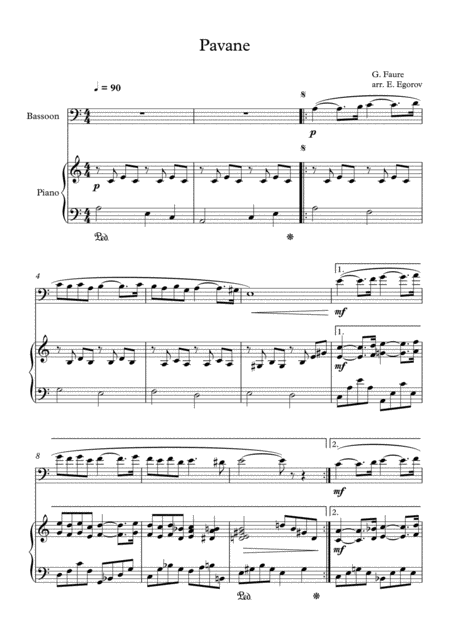 Pavane Gabriel Faure For Bassoon Piano Sheet Music