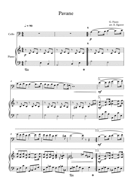 Pavane Gabriel Faure For Cello Piano Sheet Music