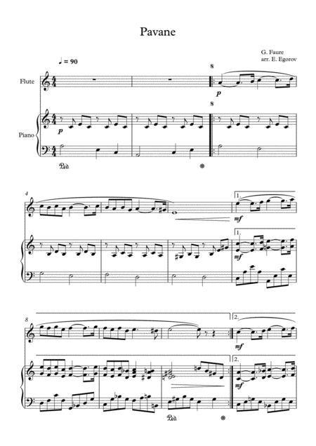 Pavane Gabriel Faure For Flute Piano Sheet Music