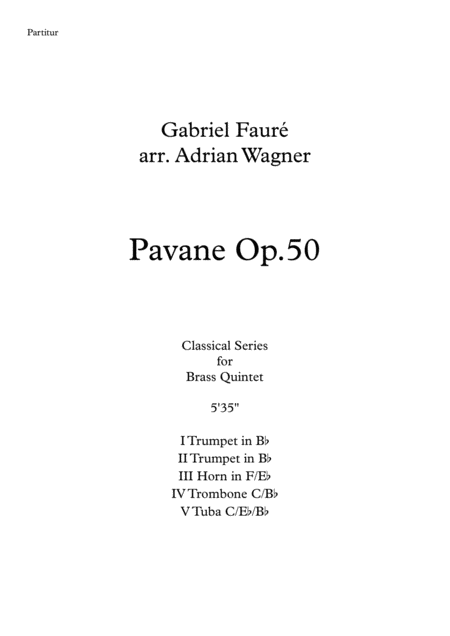 Free Sheet Music Pavane Op 50 Brass Quintet Arr Adrian Wagner