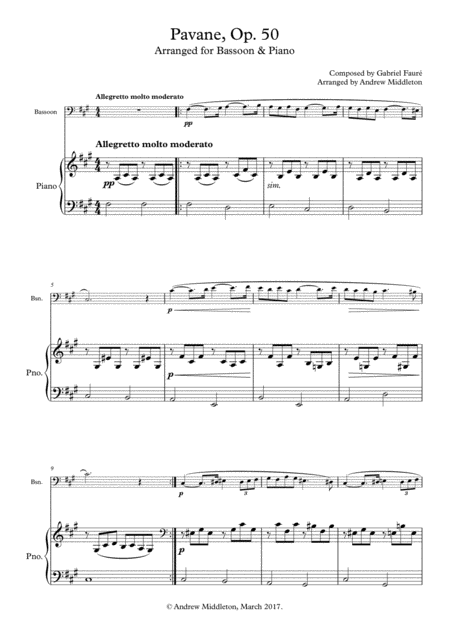 Pavane Op 50 For Solo Bassoon And Piano Sheet Music