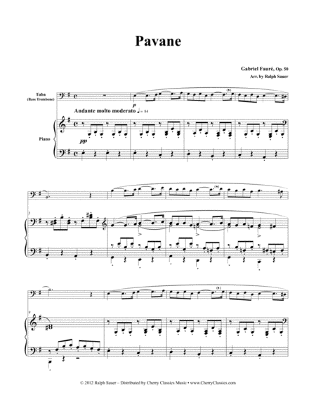 Free Sheet Music Pavane Op 50 For Tuba Or Bass Trombone Piano