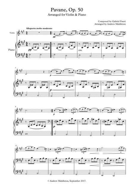 Pavane Op 50 For Violin And Piano Sheet Music