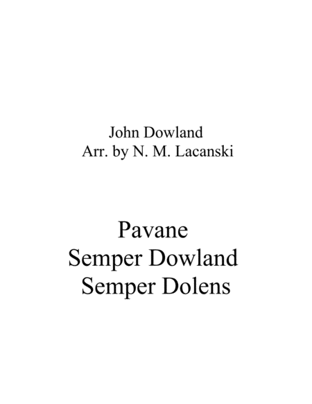 Pavane Semper Dowland Semper Dolens Sheet Music