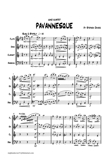 Free Sheet Music Pavannesque For Woodwind Quartet