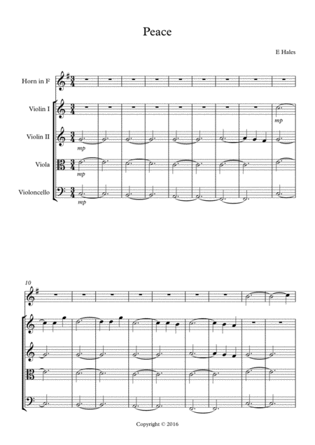 Peace For French Horn And String Ensemble Sheet Music