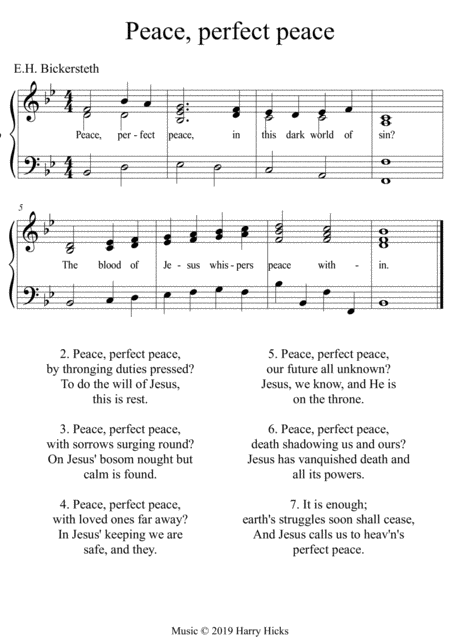 Peace Perfect Peace A New Tune To A Wonderful Old Hymn Sheet Music