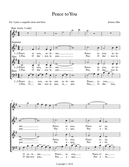 Free Sheet Music Peace To You For A Cappella Sab Choir And Flute